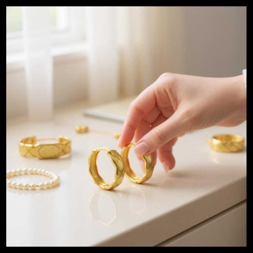 Trendy Gold Minimalist Lattice Wave Wide Irregular Huggies Earrings